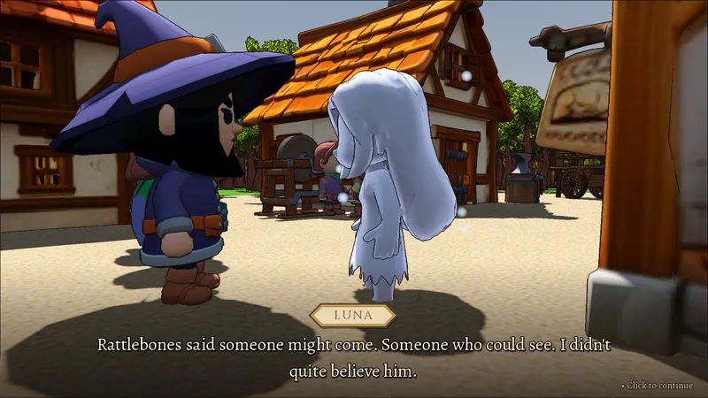 Screenshot: Luna, the first of the six spirits, in conversation with the necromancer