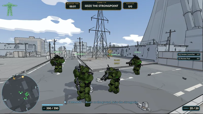 Screenshot: The comms radial, ordering the squad to flank right