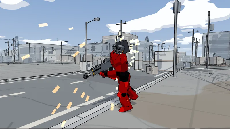 Screenshot: An enemy mech comes apart under autocannon fire